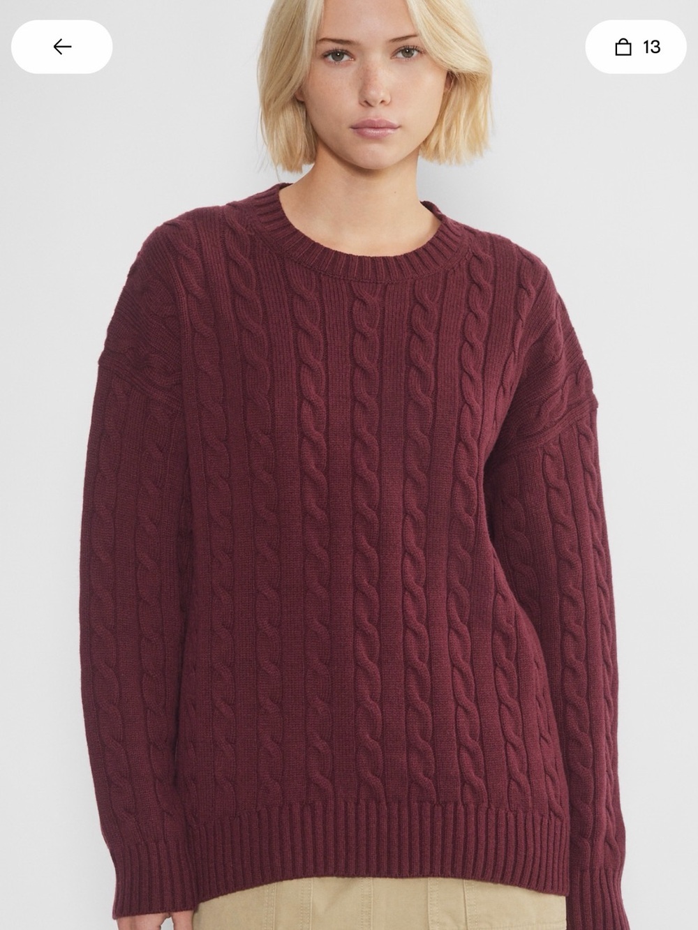 Aritzia Sunday best Peggy sweater Cable Knit Crewneck Sweater sumac- Burgundy
